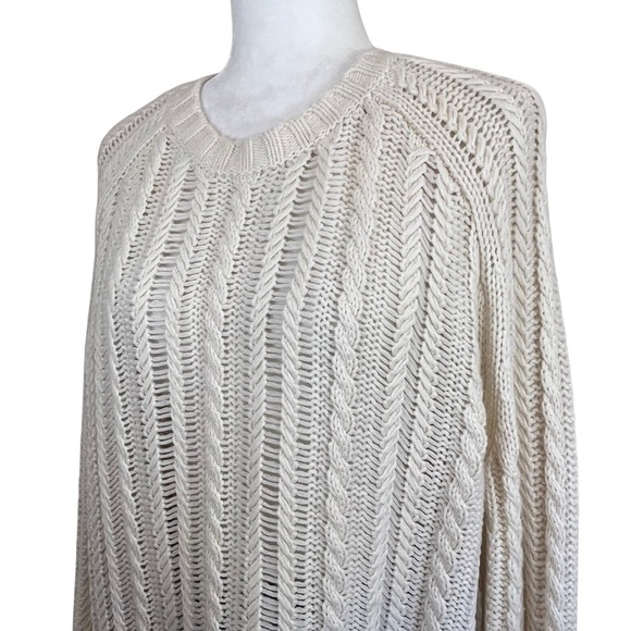 VINCE Wool Cashmere Chunky Cable Knit Sweater Cream Large L Unisex - Picture 4 of 14